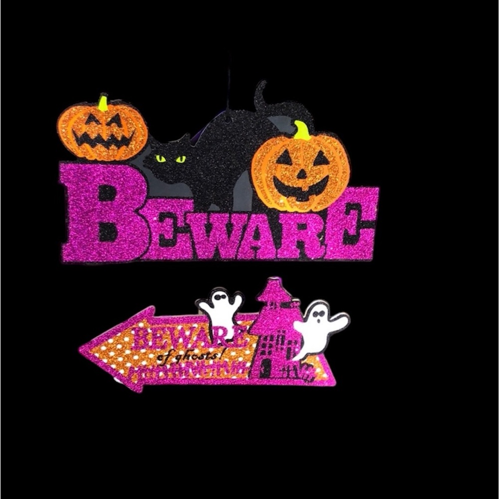 “Beware” Black Cat & Ghosts Halloween sign decor